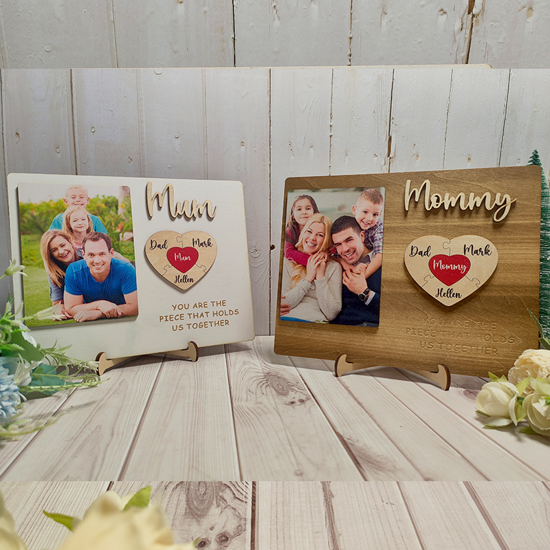 Personalized Heart Photo and Name Wooden Puzzle Custom Sign Mother's Day Gifts