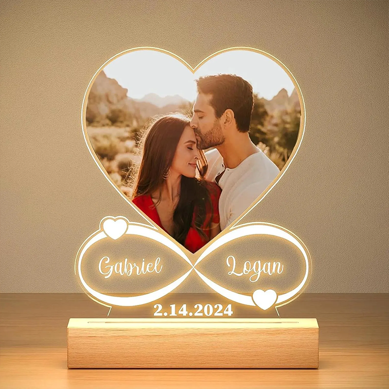 Personalized Heart Shaped LED Photo Lamp Infinity Love Night Light with Names Romantic Couple Gift