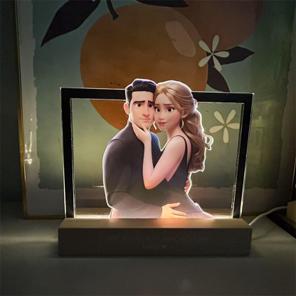 Personalized Cartoon Style 3D Photo and Text Frame Night Light Pixar Inspired Portraits