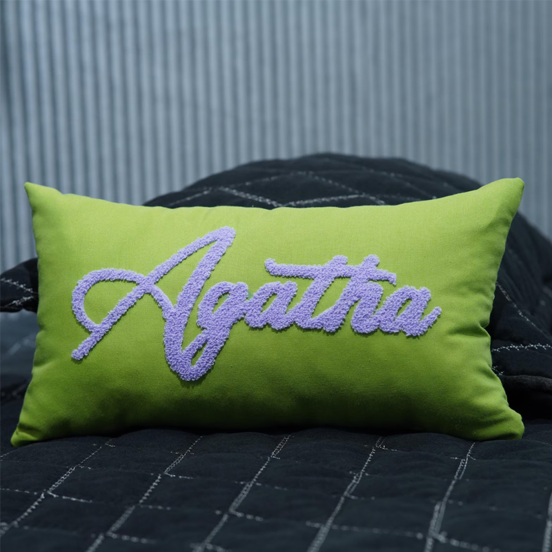 Handcraft Custom Embroidered Name Pillow with Punch Needle Newborn Baby Name Pillowcase Dorm Pillow with Name Dorm Gifts