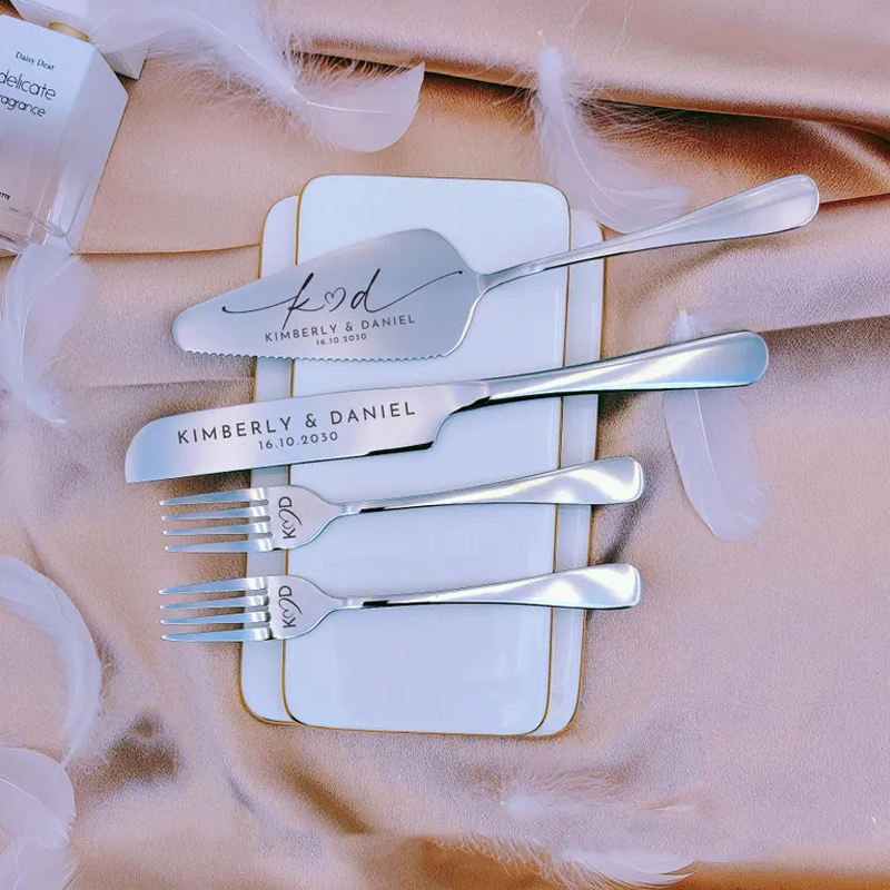 Custom Engraved Wedding Cake Cutting Serving Set Engraved Cake Knife and Server Set Knife & Forks Gift for Bridal Shower