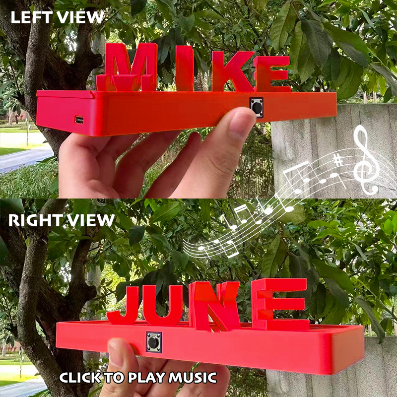Custom Dual Name and Play Whole Song Illusion Love 3D Printed Personalized Double Flip Music Name Plate Double Sided Words Plate Valentines Gift