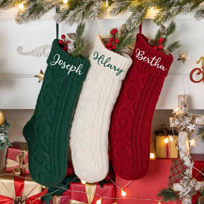 Personalized Embroidered Knit Christmas Stockings Ornament Knitted Sock Holiday Stockings with Name Christmas Gifts