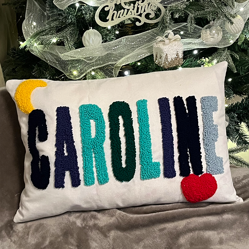 FINISHED Handmade Personalized Name Embroidered Pillow Punch Needle Name Pillow Baby Girl Nursery Pillow Christmas Gifts