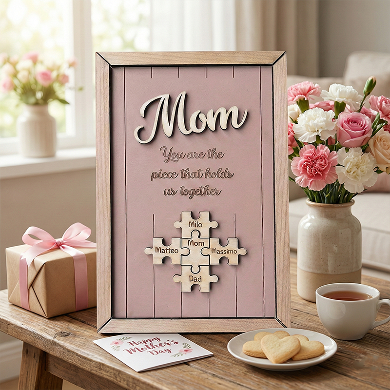 Personalized Wooden Puzzle Frame Custom Color Engraved Mom You Are the Piece That Holds Us Together Sign Gifts for Mom