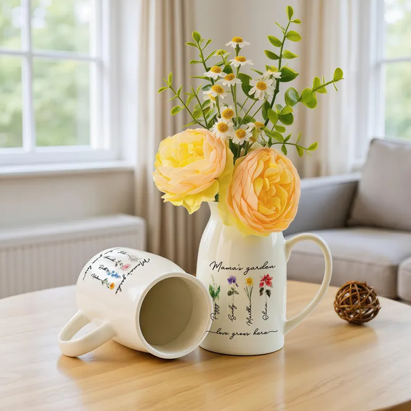 Personalized Grandma's Garden Ceramic Vase Custom Birth Flower Vase with Family Names Mother's Day Gift for Nana