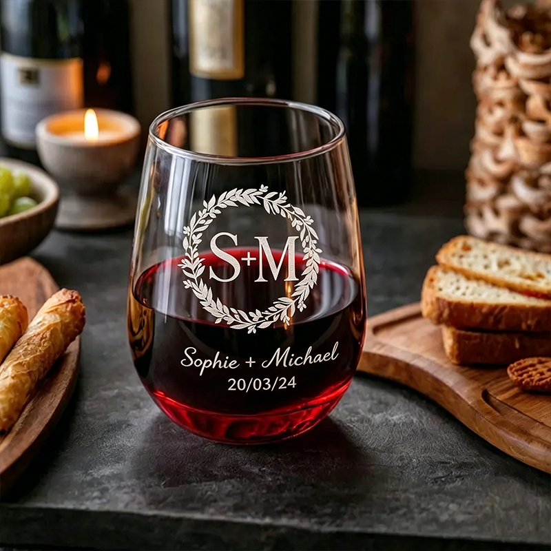 Custom Wedding Stemless Wine Glasses with Names&Date Engraved Cocktail Glasses Stemless Personalized Wedding Favor Gifts