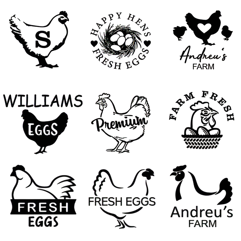 Personalized Egg Stamp Custom Multiple Sizes Chicken Silhouette Hens Egg Safe Label Text with Food-Grade Ink Gifts for Chicken Lovers and Owners