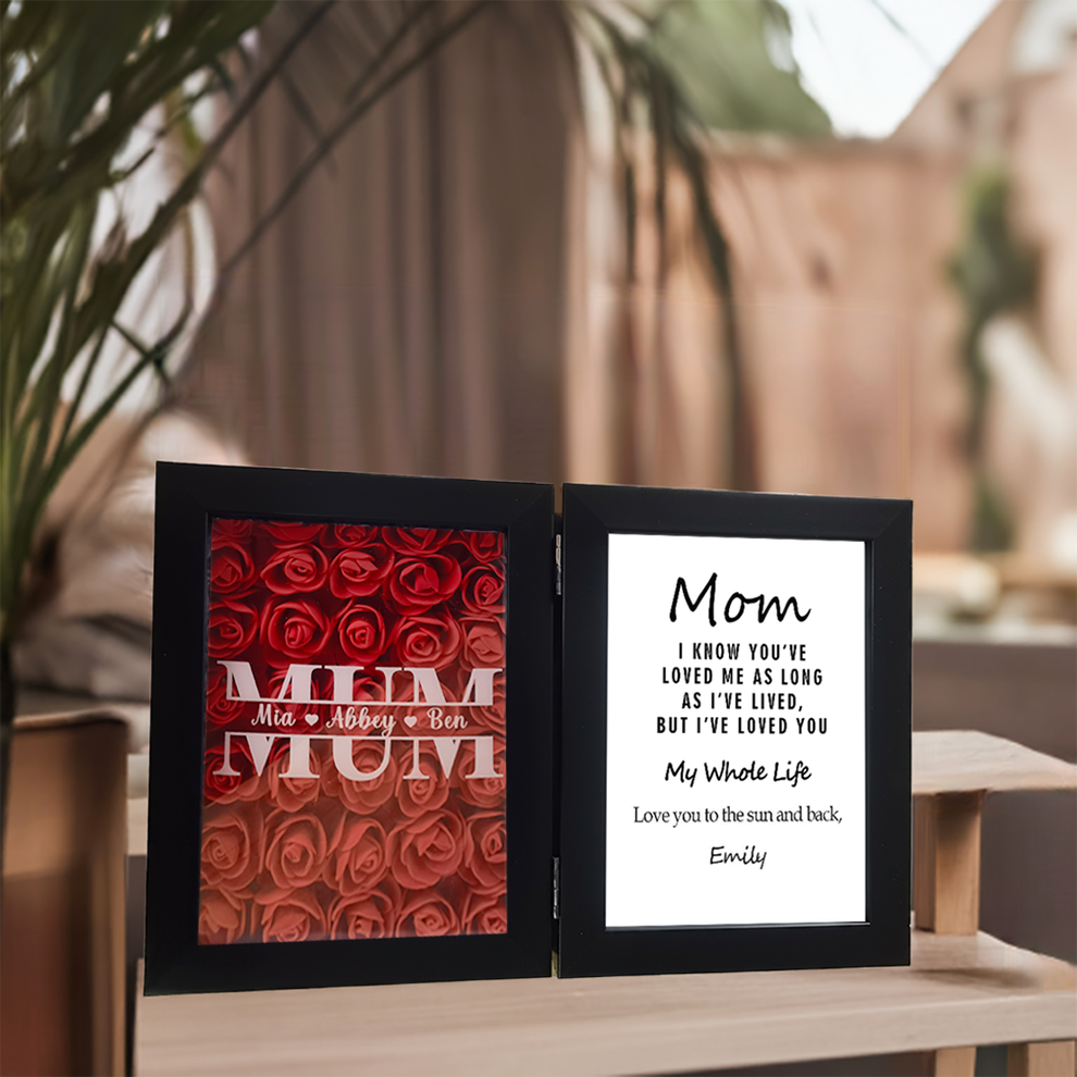 Custom Kids Names Heart Flower Shadow Box Personalized Flower Frame Mothers Day Gifts