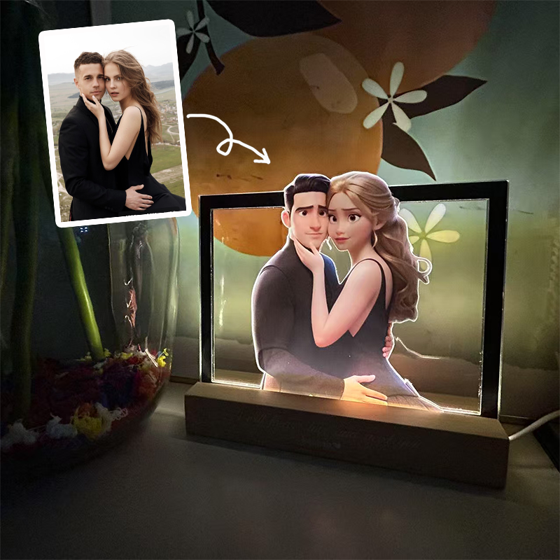 Personalized Cartoon Style 3D Photo and Text Frame Night Light Pixar Inspired Portraits