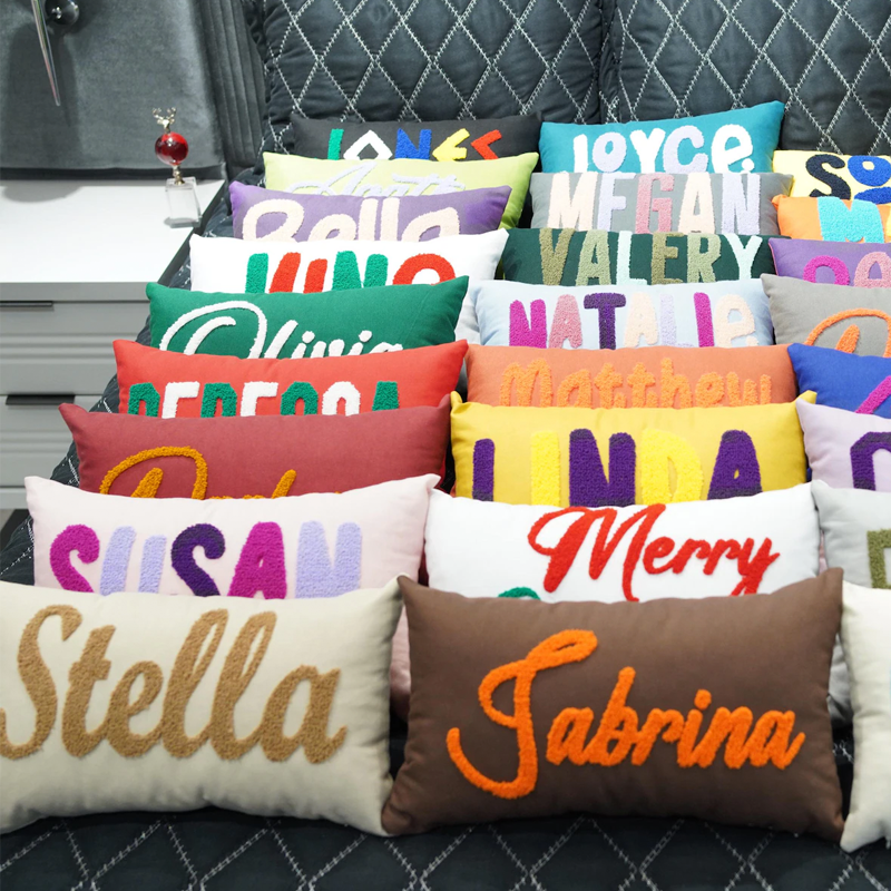 Handcraft Custom Embroidered Name Pillow with Punch Needle Newborn Baby Name Pillowcase Dorm Pillow with Name Dorm Gifts