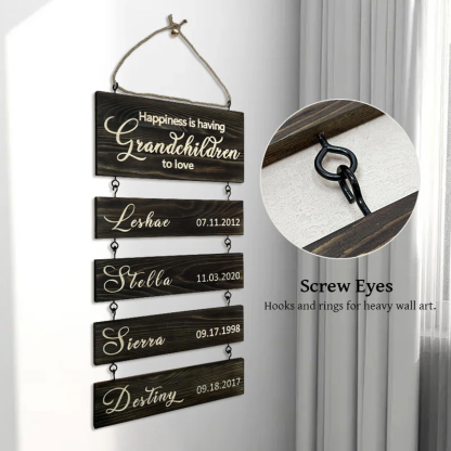 Personalized Wooden Name Sign Custom Grandkids Hanging Signs Engraved Family Name and Date Sign Personalized Gift for Grandparents