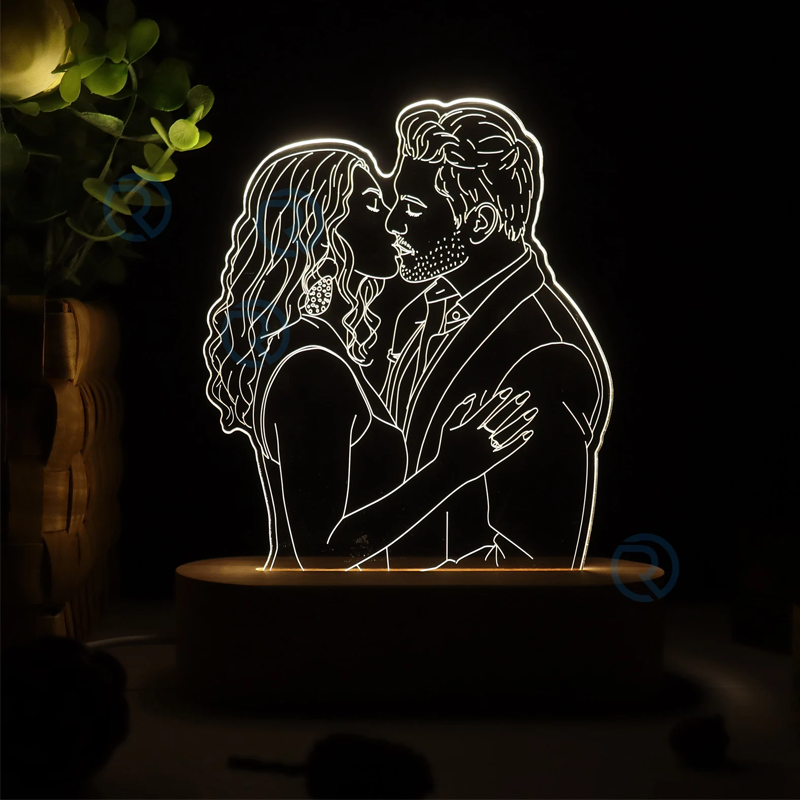 Personalized Photo Drawing Engraved Portrait Line Art Picture Night Light Anniversary Weeding Gifts