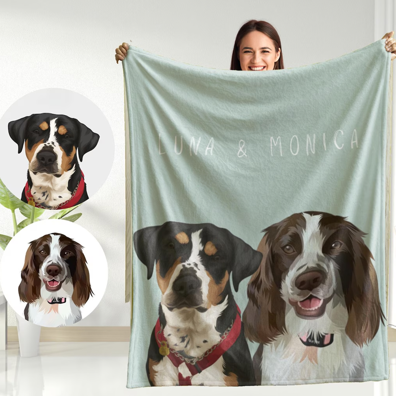 Custom Pet Portrait Blankets from Photo Personalized Dog Picture and Name Blanket Cute Cozy Christmas Gift for Pet Lovers