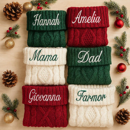 Personalized Embroidered Knit Christmas Stockings Ornament Knitted Sock Holiday Stockings with Name Christmas Gifts