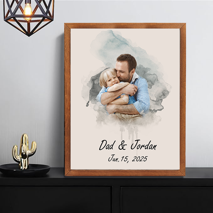 Personalized Watercolor Family Portrait from Photo Custom Painting Photo Frame Family Gifts for Father