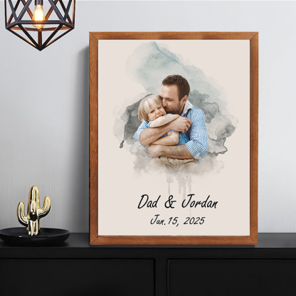 Personalized Watercolor Family Portrait from Photo Custom Painting Photo Frame Family Gifts for Father