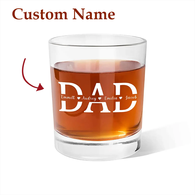 Custom Dad Whiskey Glass with Kid Names Fathers Day Gifts Personalized Engraved Glass Gifts for Grandpa
