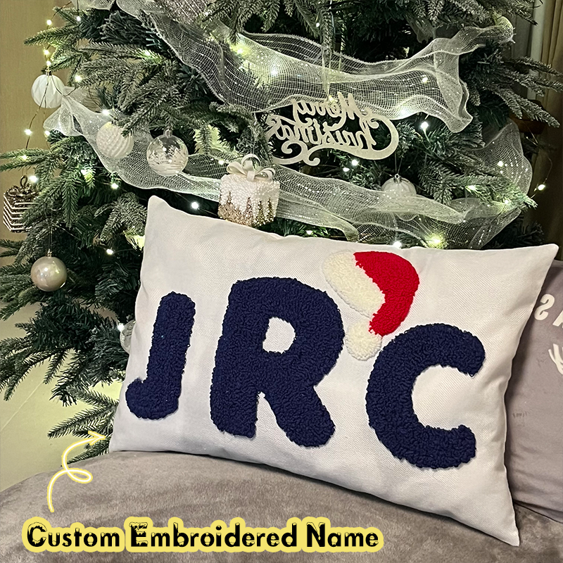 FINISHED Handmade Personalized Name Embroidered Pillow Punch Needle Name Pillow Baby Girl Nursery Pillow Christmas Gifts