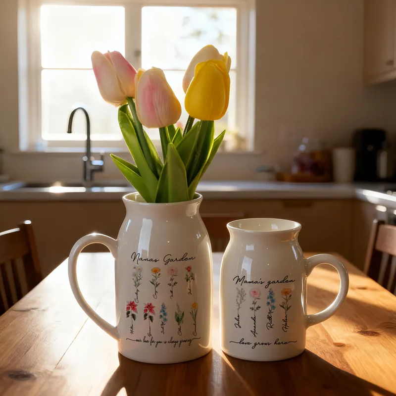 Personalized Grandma's Garden Ceramic Vase Custom Birth Flower Vase with Family Names Mother's Day Gift for Nana