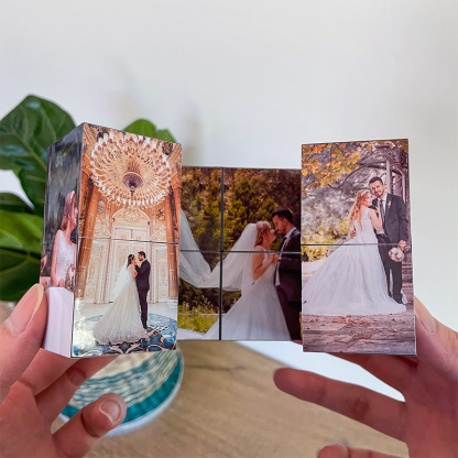 Custom Wooden Multiphoto Cube Infinity Magic Photo Cube Personalized 9 Photo Gift For Couples