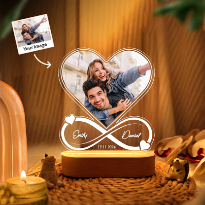 Personalized Heart Photo Lamp Infinity Love Night Light with Names Christmas Gift for Couples
