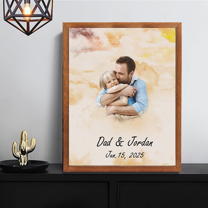 Personalized Watercolor Family Portrait from Photo Custom Painting Photo Frame Family Gifts for Father