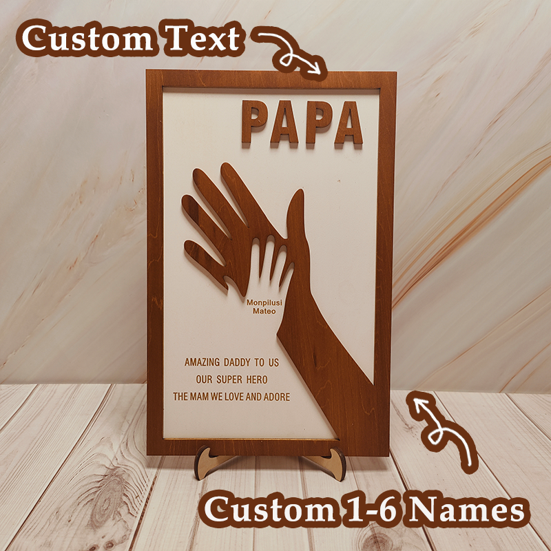 Custom Dad and Kids Palm Wooden Frame Personalized Name Sign Fathers Day Gift from Daughter Kids Son