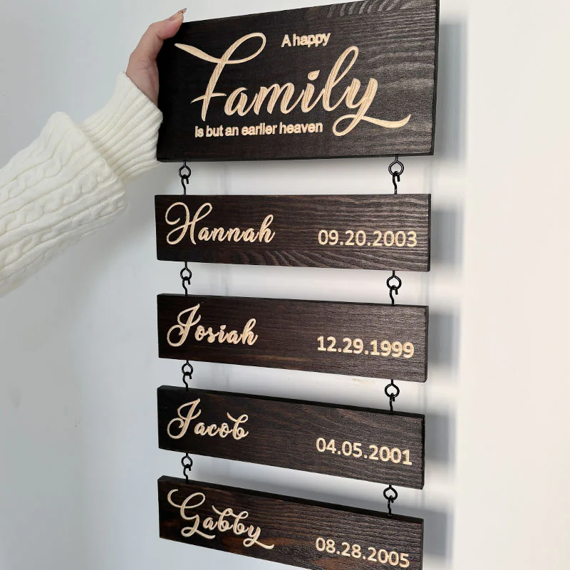 Personalized Wooden Name Sign Custom Grandkids Hanging Signs Engraved Family Name and Date Sign Personalized Gift for Grandparents