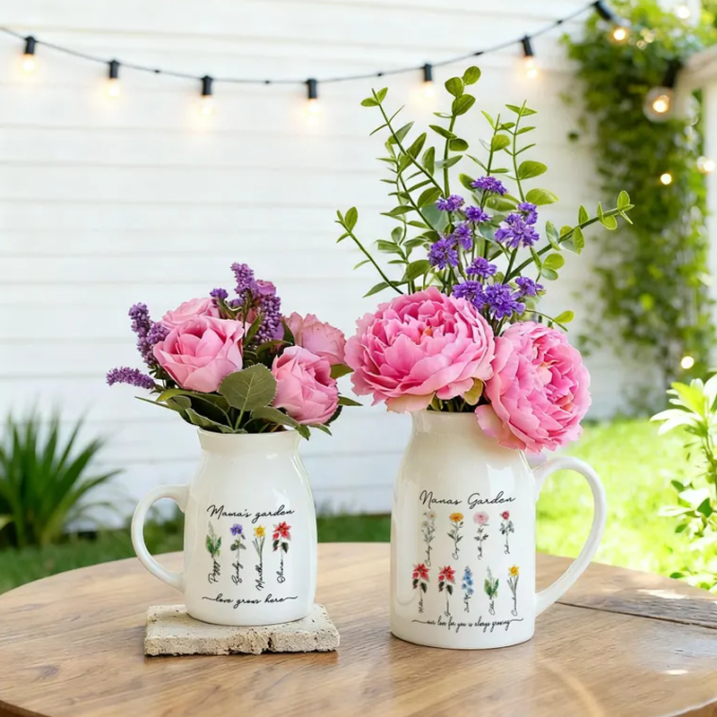 Personalized Grandma's Garden Ceramic Vase Custom Birth Flower Vase with Family Names Mother's Day Gift for Nana