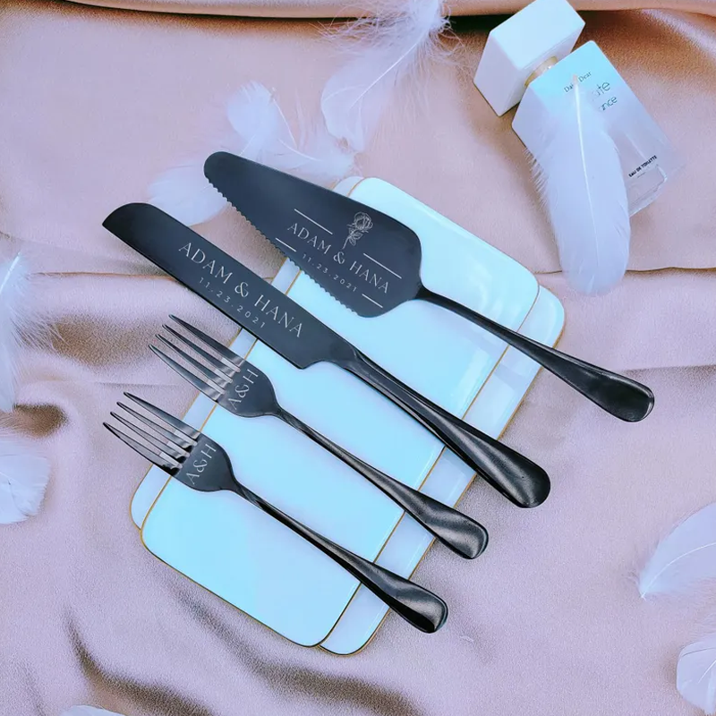 Custom Engraved Wedding Cake Cutting Serving Set Engraved Cake Knife and Server Set Knife & Forks Gift for Bridal Shower