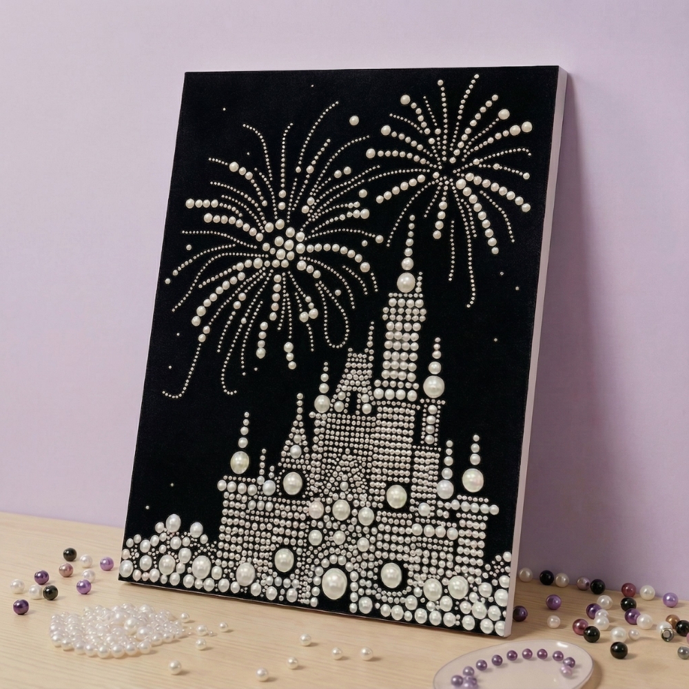 DIY Pink Castle Pearl Painting Kit - Handmade Crystal Diamond Art with Frame Beginner-Friendly Wall Decor Gift for Friends