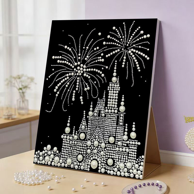 DIY Pink Castle Pearl Painting Kit - Handmade Crystal Diamond Art with Frame Beginner-Friendly Wall Decor Gift for Friends