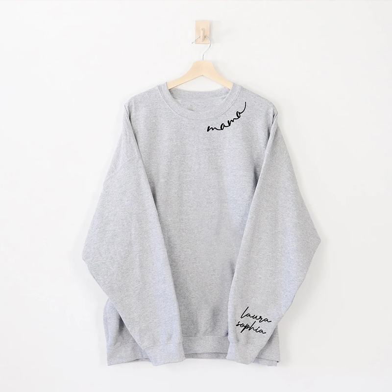 Custom Mama Embroidered Sweatshirt with Kids Names on Sleeve Personali