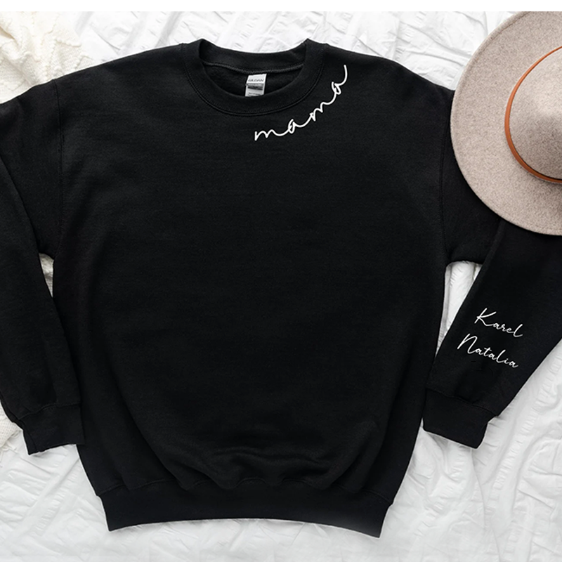 Custom Mama Sweatshirt with Kid Name Printed on Sleeve Personalized Mom Sweatshirt Gift for Mom