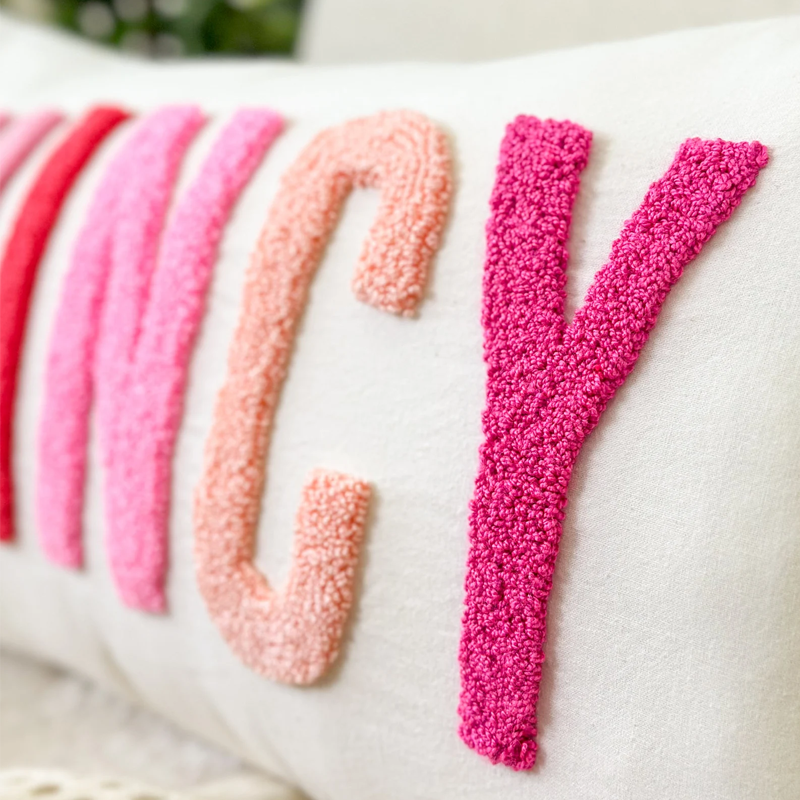 Handmade Personalized Name Embroidered Pillow Punch Needle Name Pillow Baby Girl Nursery Pillow New Baby Gift