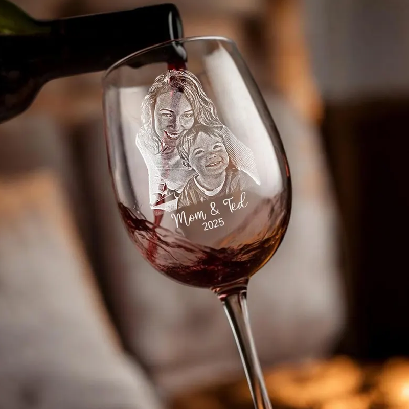 Custom Etched Photo Engraved Wine Glass Personalized Portrait Picture and Text Valentines Day Gifts