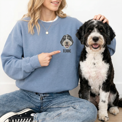Custom Pet Embroidered Sweatshirt Personalized Dog and Cat Photo Portrait and Name Hoodie Gifts for Dog Mom