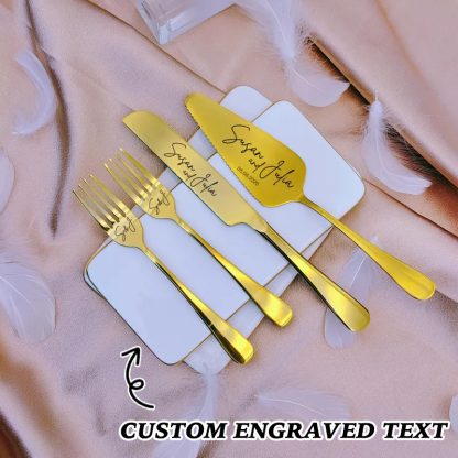 Custom Engraved Wedding Cake Cutting Serving Set Engraved Cake Knife and Server Set Knife & Forks Gift for Bridal Shower