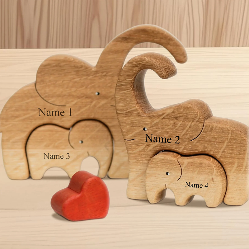 Personalized Wooden Bear Family Name Puzzle Engraved Wooden Custome Animal Family Gift for Parents & Kids
