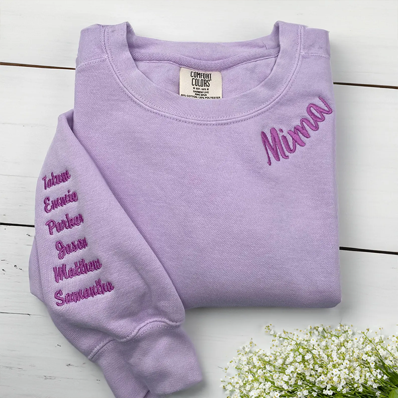 Custom Mama Embroidered Sweatshirt with Kids Names on Sleeve Personali