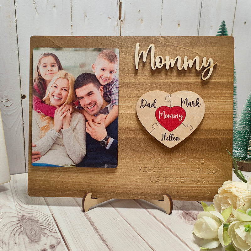 Personalized Heart Photo and Name Wooden Puzzle Custom Sign Mother's Day Gifts