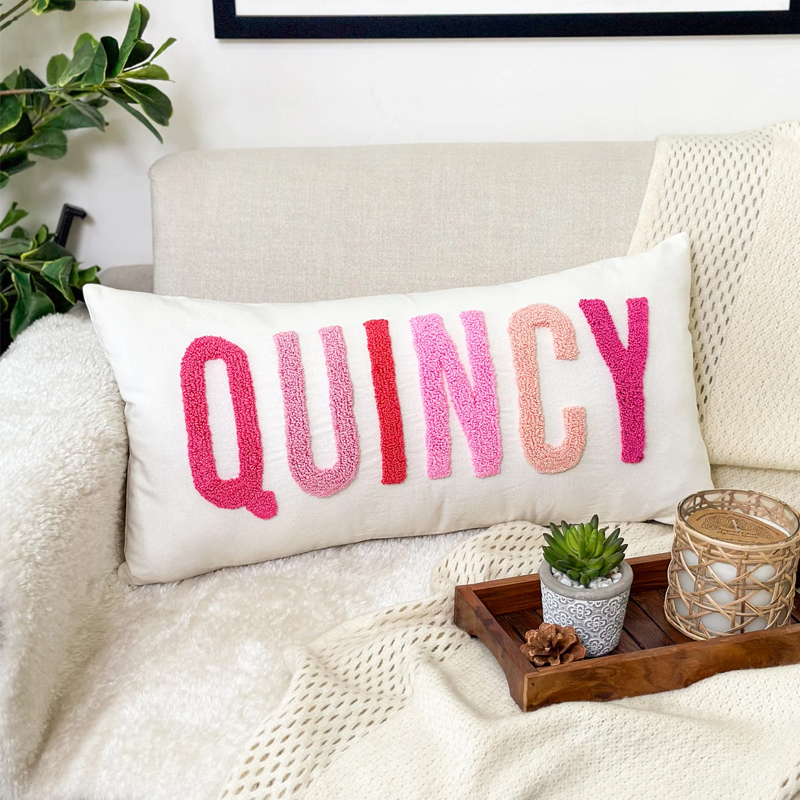 Handmade Personalized Name Embroidered Pillow Punch Needle Name Pillow Baby Girl Nursery Pillow New Baby Gift