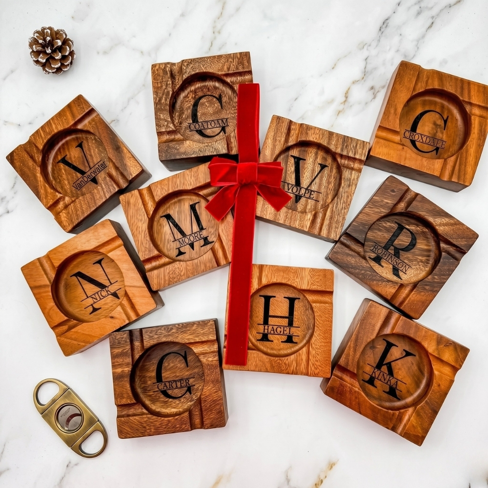 Personalized Cigar Ashtray Engraved Walnut Wooden Cigar Ashtray Cigar Lover Gift