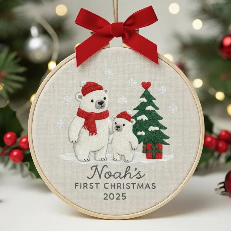 Personalized Embroidered Name Baby's First Christmas Ornament Custom Embroidery Hoop Baby 1st Christmas Baubles Keepsake New Baby Ornament