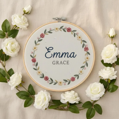 Personalized Embroidered Baby Name Embroidery Ornaments Floral Nursery Decor Newborn Gifts