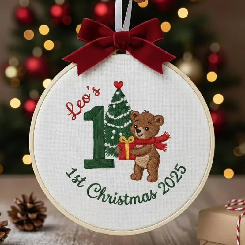 Personalized Embroidered Name Baby's First Christmas Ornament Custom E