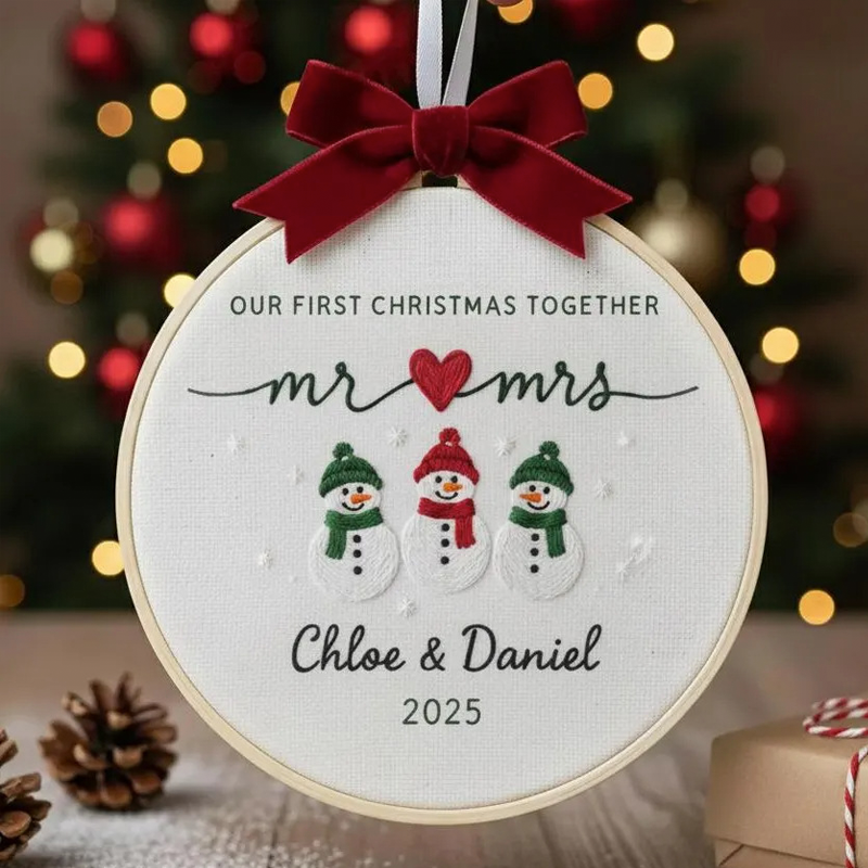 Custom Embroidered Newlywed Ornament Personalized First Christmas Orna