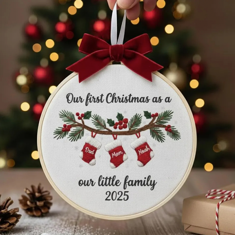 Personalized Family Names Embroidered Ornament Custom Our Family Ornament Christmas Holiday Keepsake First Christmas Embroidery Hoop Art