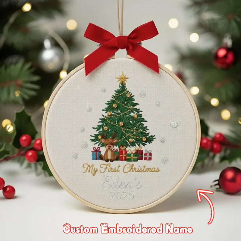 Personalized Embroidered Name Baby's First Christmas Ornament Custom Embroidery Hoop Baby 1st Christmas Baubles Keepsake New Baby Ornament